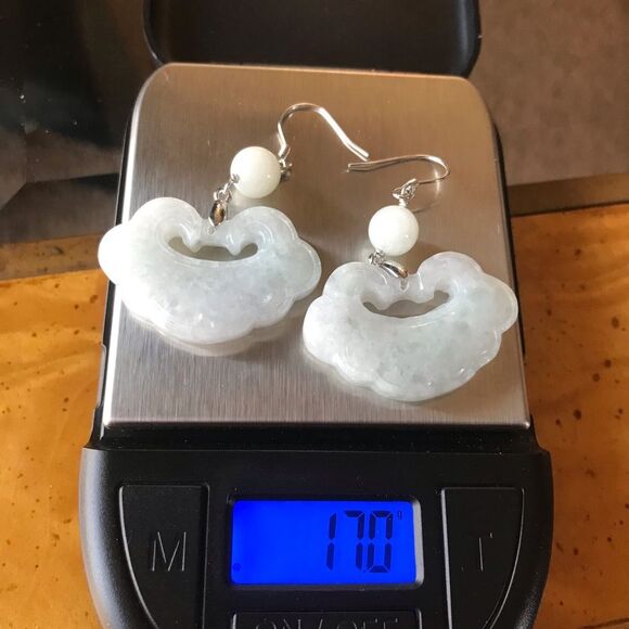 Natural White Jade Sterling Silver Earrings - Picture 5 of 6